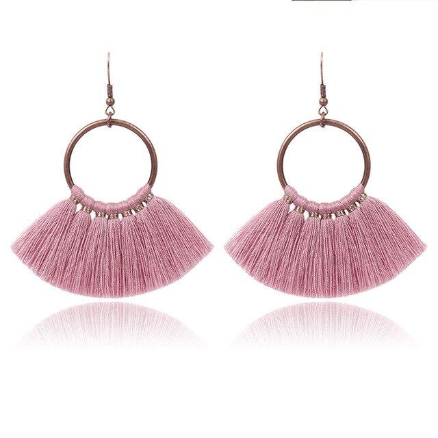 8-color bohemian tassel earrings exaggerated large geometric round pendant long earrings