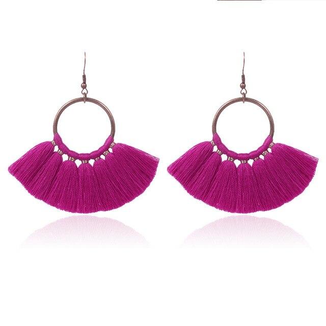 8-color bohemian tassel earrings exaggerated large geometric round pendant long earrings