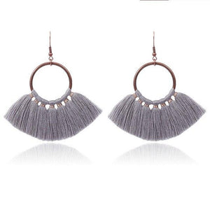 8-color bohemian tassel earrings exaggerated large geometric round pendant long earrings