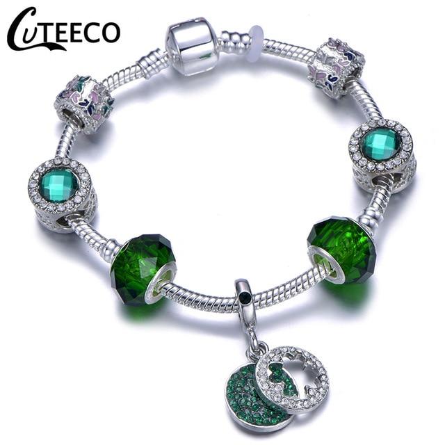 925 Fashion Silver Charms Bracelet Bangle For Women Crystal Flower Fairy Bead