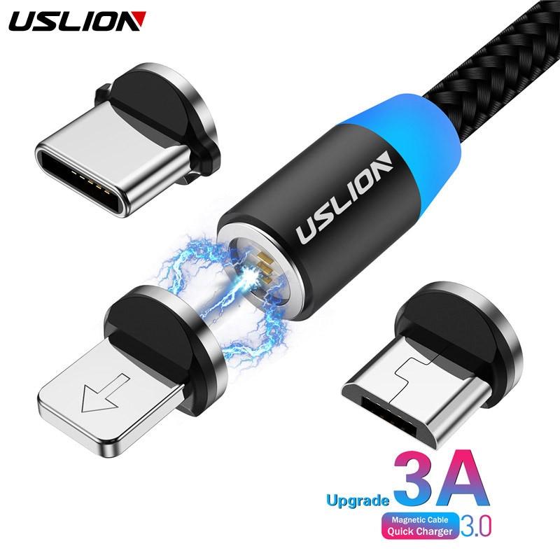 3A Fast Charging Magnetic USB Cable Type C Micro Cable LED Nylon Braided Type-C Magnet Charger For Iphone XS 7 Samsung 1M