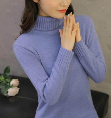 2019 New Autumn winter Women Knitted Sweaters Pullovers Turtleneck Long Sleeve Solid Color Slim Elastic Short Sweater Women