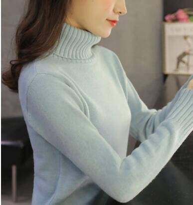 2019 New Autumn winter Women Knitted Sweaters Pullovers Turtleneck Long Sleeve Solid Color Slim Elastic Short Sweater Women