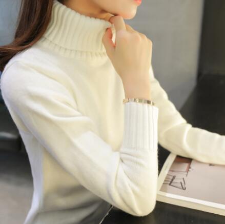 2019 New Autumn winter Women Knitted Sweaters Pullovers Turtleneck Long Sleeve Solid Color Slim Elastic Short Sweater Women