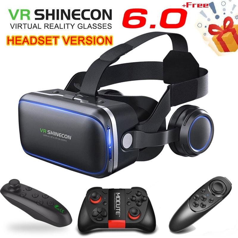 Original VR shinecon 6.0 headset version virtual reality glasses 3D glasses headset helmets smartphone Full package + controller