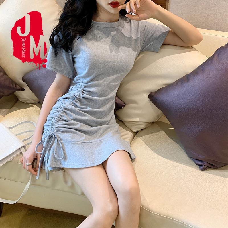 Women Tshirt Dress 2019 Short Sleeve Bandage Solid Summer Dress Casual Sexy Slim Boho Beach Ruffle Party Dress Vestidos Black