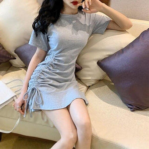 Women Tshirt Dress 2019 Short Sleeve Bandage Solid Summer Dress Casual Sexy Slim Boho Beach Ruffle Party Dress Vestidos Black