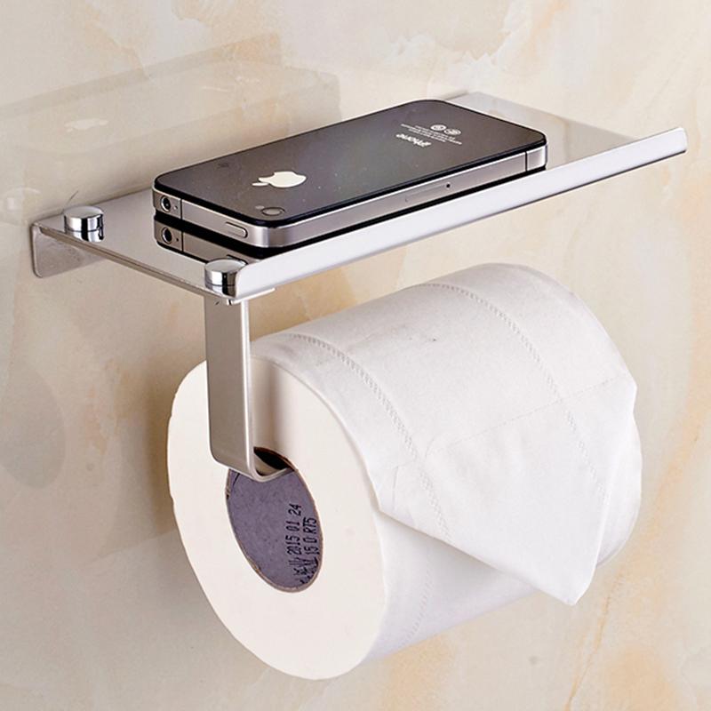 Bathroom Paper Phone Holder Shelf Stainless Steel Toilet Paper Holder Wall Mount Mobile Phones Towel Rack Bathroom Accessories