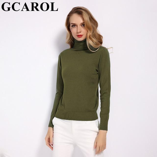 GCAROL 2019 New Women 30% Wool Turtleneck Sweater Fall Winter Jumper Render Knit Basic Pullover Solid Color OL Lady Knitted Tops