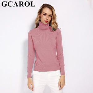 GCAROL 2019 New Women 30% Wool Turtleneck Sweater Fall Winter Jumper Render Knit Basic Pullover Solid Color OL Lady Knitted Tops