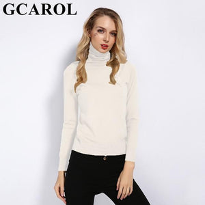 GCAROL 2019 New Women 30% Wool Turtleneck Sweater Fall Winter Jumper Render Knit Basic Pullover Solid Color OL Lady Knitted Tops