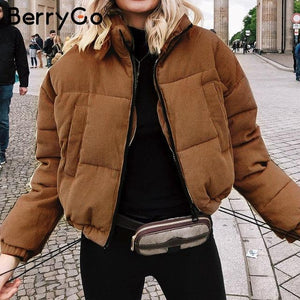 BerryGo Casual corduroy thick parka overcoat Winter warm fashion outerwear coats Women oversize streetwear jacket coat female