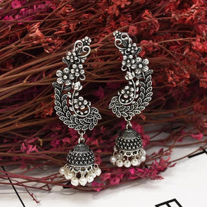 Indian Oxidized Silver Drop Earrings for Women Boho Jhumka