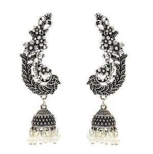 Indian Oxidized Silver Drop Earrings for Women Boho Jhumka