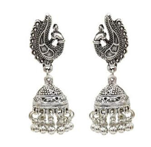 Indian Oxidized Silver Drop Earrings for Women Boho Jhumka