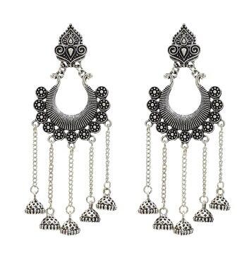 Indian Oxidized Silver Drop Earrings for Women Boho Jhumka