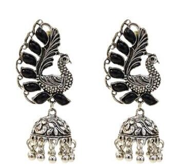 Indian Oxidized Silver Drop Earrings for Women Boho Jhumka