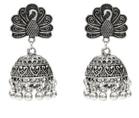 Indian Oxidized Silver Drop Earrings for Women Boho Jhumka