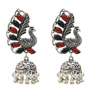 Indian Oxidized Silver Drop Earrings for Women Boho Jhumka