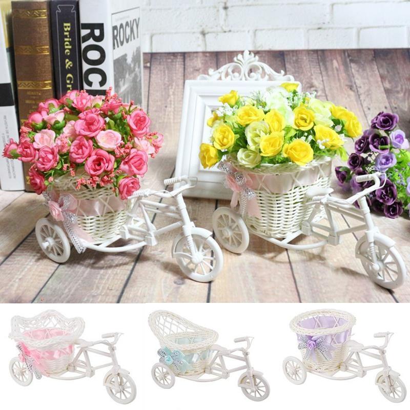 1pc Rattan Tricycle Vase Flower Basket Garden Wedding Party Bedroom Vase Storage Decoration Wedding Decor Garden Flower Pots