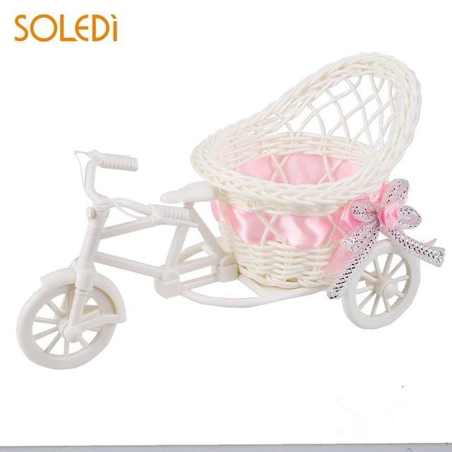 1pc Rattan Tricycle Vase Flower Basket Garden Wedding Party Bedroom Vase Storage Decoration Wedding Decor Garden Flower Pots