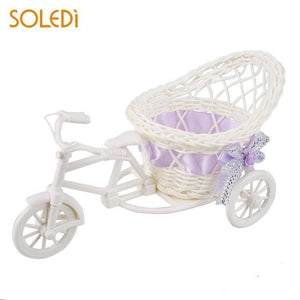 1pc Rattan Tricycle Vase Flower Basket Garden Wedding Party Bedroom Vase Storage Decoration Wedding Decor Garden Flower Pots