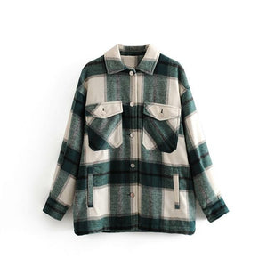 Tangada 2019 Winter Women green plaid Long Coat Jacket Casual High Quality Warm Overcoat Fashion Long Coats 3H04