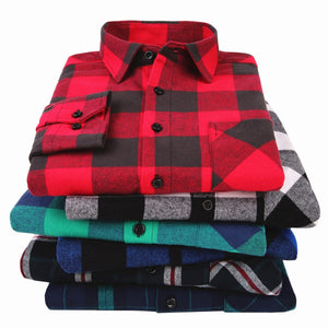 Cotton Flannel Men's Plaid Shirt Slim Fit Spring Autumn Male Brand Casual Long Sleeved Shirt