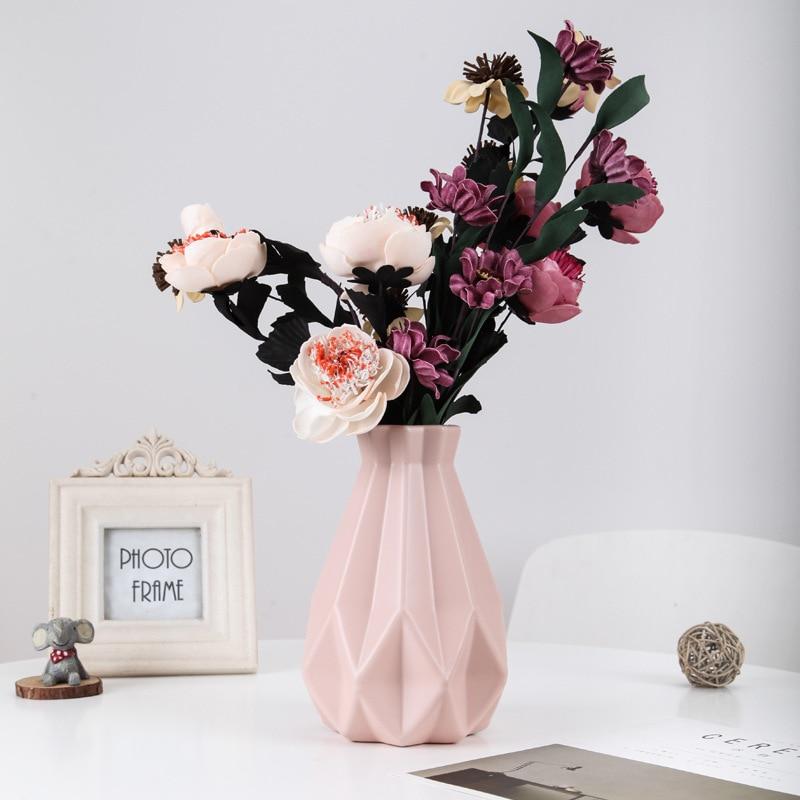 Origami Plastic Vase Milky White Imitation Ceramic Flower Pot Flower Basket Flower Vase Decoration Home Nordic Decoration