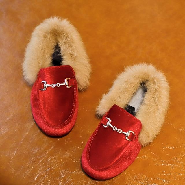 CMSOLO Boys Girls Velvet Loafer Fur Shoes Size 21-35 Flat