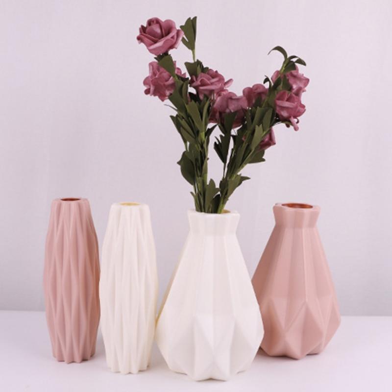 Plastic Vase White Imitation Ceramic Flower Pot Flower Basket Flower Vase ваза Decoration Home Nordic Decoration