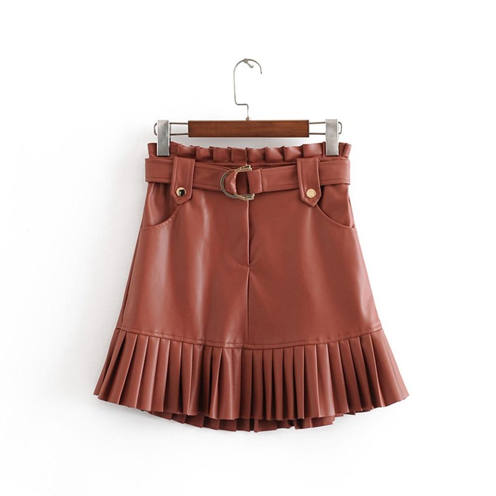 New fashion trend of autumn women's wear in 2019 small pleated imitation leather mini-step cake skirt