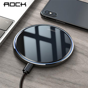 ROCK Metal 10W Wireless Charger Mirror Fast Charging for iPhone 8 X XR XS Max Samsung S10 S9 Desktop Wireless Charger Pad