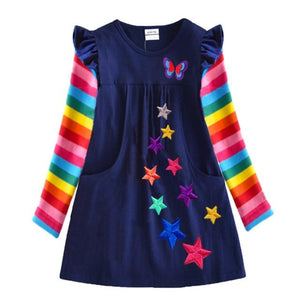 VIKITA Girls Cotton Dress Long Sleeve Children Patchwork Vestidos Kid Dresses