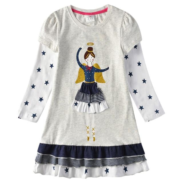 VIKITA Girls Cotton Dress Long Sleeve Children Patchwork Vestidos Kid Dresses