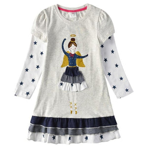 VIKITA Girls Cotton Dress Long Sleeve Children Patchwork Vestidos Kid Dresses