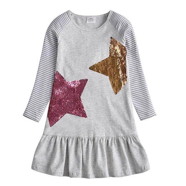 VIKITA Girls Cotton Dress Long Sleeve Children Patchwork Vestidos Kid Dresses