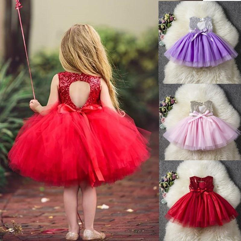 Princess Kids Baby Fancy Wedding Dress Sequins Formal Party Dress