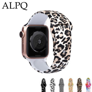 ALPQ For Apple Watch 5 4 Band Strap 38 42mm 40mm 44mm Soft Silicone Leopard Floral Pattern Printed Strap For iWatch Series 3 2 1