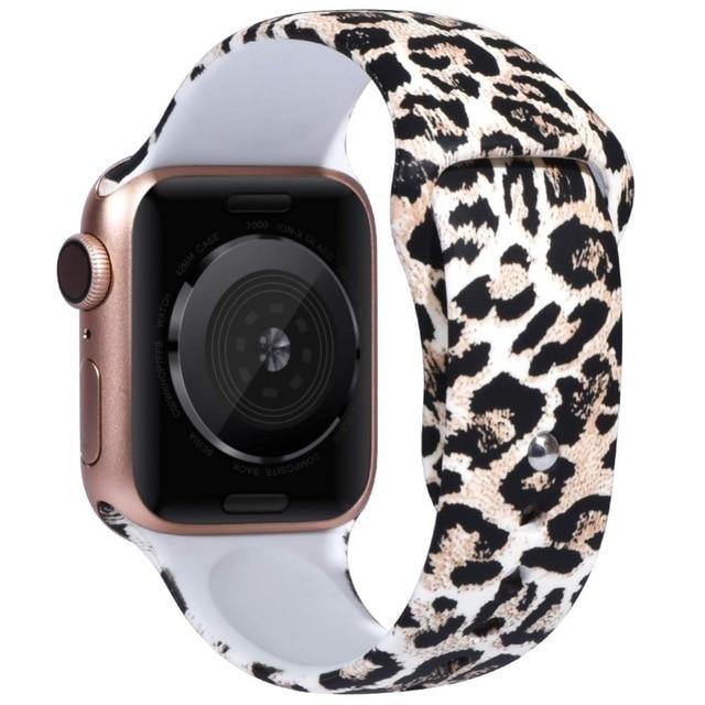 ALPQ For Apple Watch 5 4 Band Strap 38 42mm 40mm 44mm Soft Silicone Leopard Floral Pattern Printed Strap For iWatch Series 3 2 1