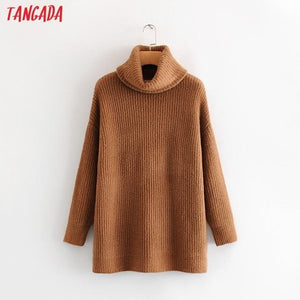 Tangada women jumpers turtleneck sweaters oversize winter fashion 2019 long sweater coat batwing sleeve christmas sweate HY135