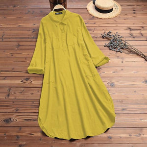 2019 ZANZEA Women Long Shirts Dress Office Lady Work Dresses Casual Solid Lapel Vestidos Cotton Tunic Shirt Robe Femme Dresses