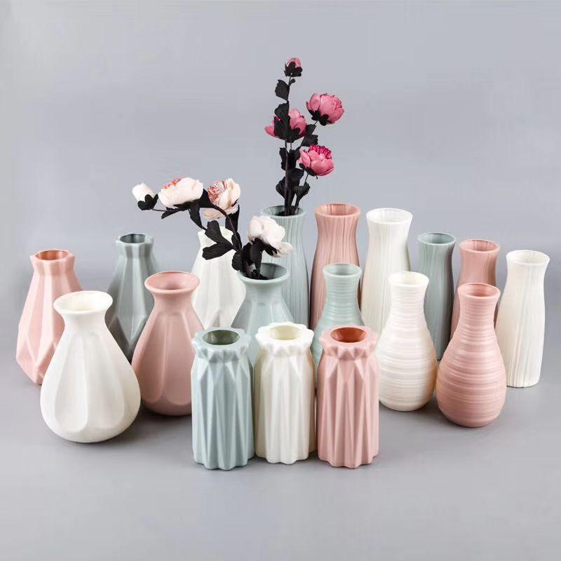 Nordic style Flower Basket Flower vase Origami Plastic Vase mini bottle Imitation Ceramic Flower Pot decoration home