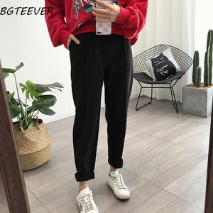 BGTEEVER Winter Thicken Women Pencil Pants Plus Size Wool Pants Female 2019 Autumn High Waist Loose Trousers Capris Good Fabric