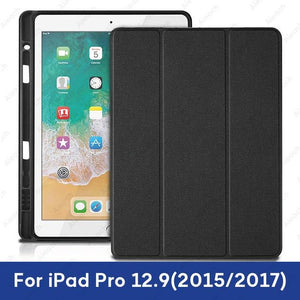 Case For iPad Pro 12.9 2018 With Pencil Holder PU Leather Front Cover Silicone Soft Back Smart Case For iPad Pro 12.9 2017 2015