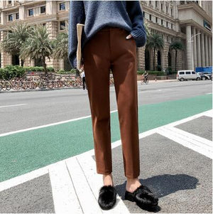 2019 Autumn New Women Elastic Woolen Pant Female Plus Size Casual Trousers Black/Gray Harem Pants Winter Wool Ankle-Length Pants