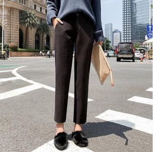 2019 Autumn New Women Elastic Woolen Pant Female Plus Size Casual Trousers Black/Gray Harem Pants Winter Wool Ankle-Length Pants