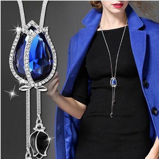 Collier Femme Long Gray Crystal Necklaces & Pendants for Women