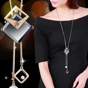 Collier Femme Long Gray Crystal Necklaces & Pendants for Women