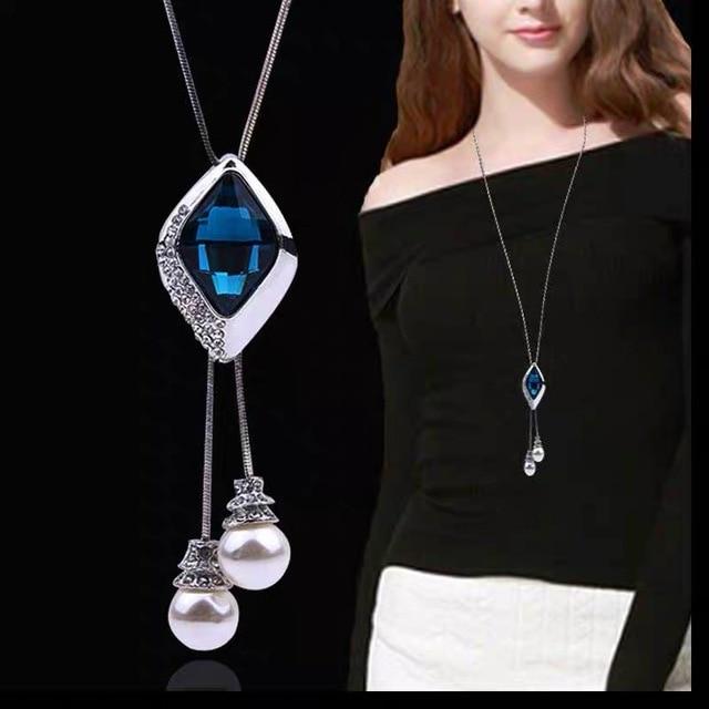 Collier Femme Long Gray Crystal Necklaces & Pendants for Women